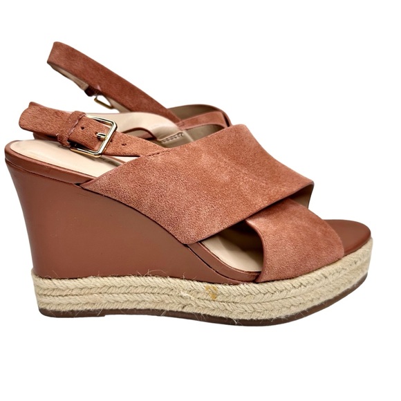 Halston NEW Stella Wedge Sandals Leather Suede Espadrille SZ 6.5 Wide - Picture 6 of 12